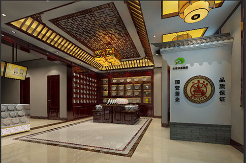 大峪镇古朴典雅的中式茶叶店大堂设计效果图